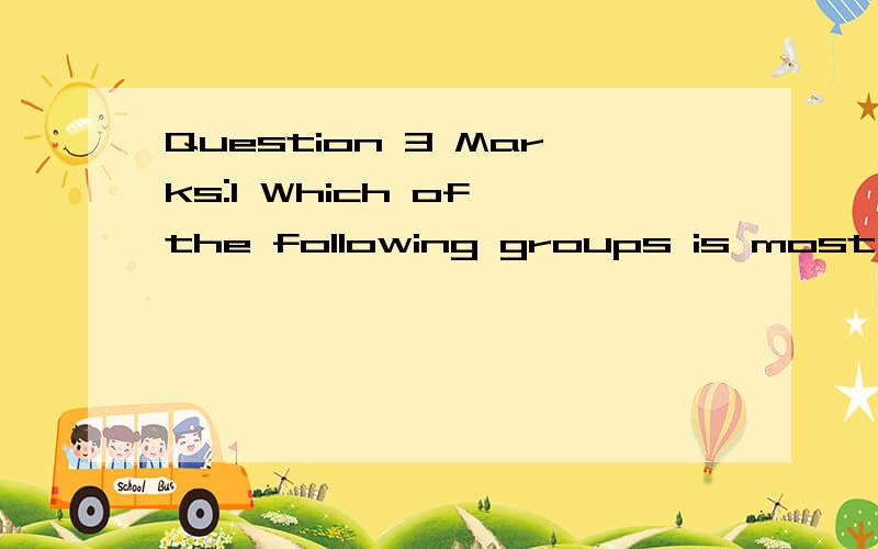 Question 3 Marks:1 Which of the following groups is most lik